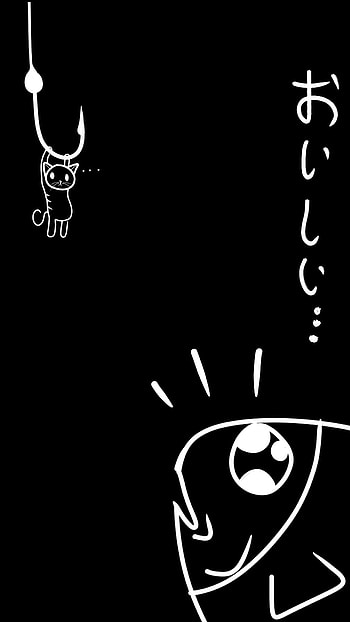 cat, fish, Black & White, drawing, funny, Animal HD phone wallpaper