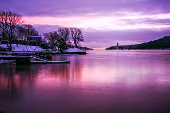 Purple Morning, winter, morning, winter splendor, purple sky, landscape, peaceful, sunrise, lake, purple, clouds, trees, nature, sky, splendor, water, winter time HD wallpaper