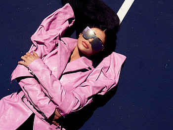 Kylie Jenner, pink dress, sunglasses, lying down HD wallpaper