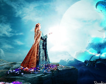 Beautiful Maiden, sky, fantasy, art, woman HD wallpaper