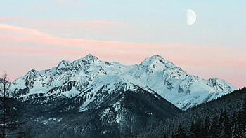 Snowy Mountains With Moon Frozen Peaks Under A Winter Moon, snow, mountains, moon, frozen, winter, sky, nature HD wallpaper