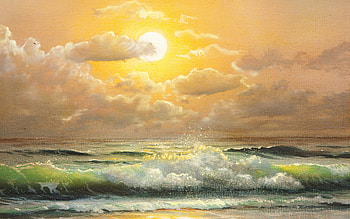 Beautiful Painting of Beach Sunset, sunsets, beaches, clouds, nature, sun, ocean waves, ocean HD wallpaper