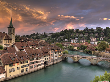 Cities River, river, clouds, bridge, building, sky, water, tree HD wallpaper