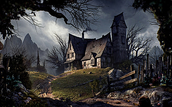 Mountains, Halloween horror, Haunted house, Eerie atmosphere HD wallpaper