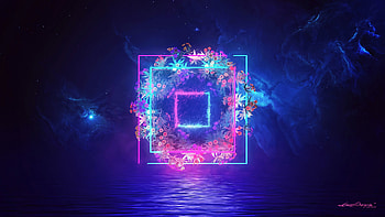 Glow, Neon, Flowers, Art, Patterns, Squares HD wallpaper