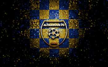 Al Taawoun FC, glitter logo, Saudi Professional League, blue yellow checkered background, Al-Tawen, soccer, saudi football club, Al Taawoun logo, mosaic art, football, Al-Taawoun HD wallpaper