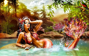 Pretty Mermaid, lamamake, art, fantasy, girl, siren, woman, mermaid, , beautiful, digital HD wallpaper