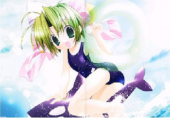 Dejiko~On Whale! ^_^! o(^^)o! Heh,heh... ll, life saver, anime, killer whale blow ups, dejiko, anime kids, friendly kitty, cute, swimsuit uniform HD wallpaper