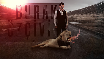 Burak Ozcivit, man, actor, turkish, lion, fire HD wallpaper