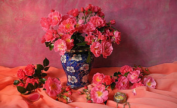 pink roses bouquet, pink roses, still life, vase, bouquet HD wallpaper