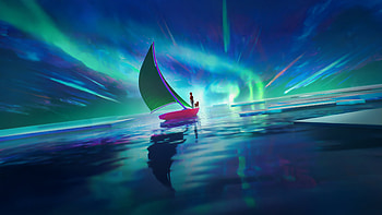 Sailboat Sailing Through The Northern Lights, sailboat, ocean, sea, boat, aurora, artist, artwork, art, digital-art, artstation HD wallpaper