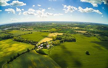 Fields in Germany, aerial, clouds, fields, panorama, Germany HD wallpaper