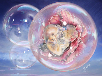 Birth of a fairy, blue, fetus, wings, pink, magical, weird, bubbles HD wallpaper
