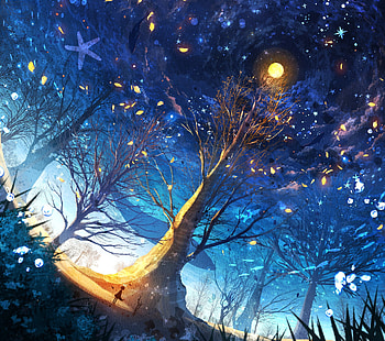 Anime, Tree, Sky HD wallpaper