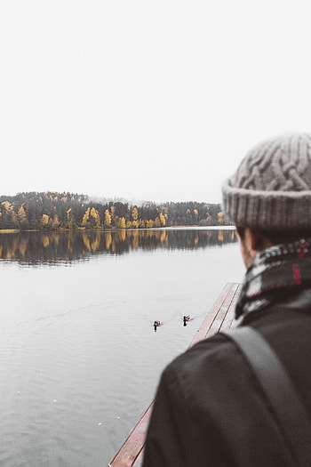 Nature, Lake, Shore, Bank, Pier, Miscellanea, Miscellaneous, Garden, Human, Person HD phone wallpaper