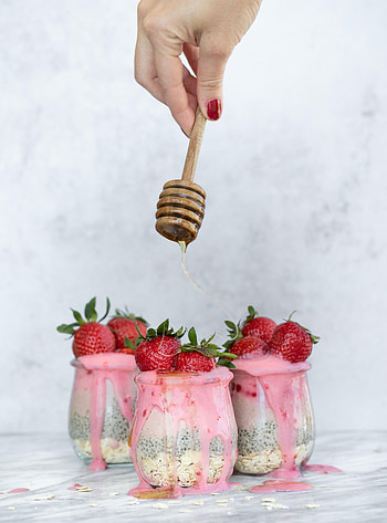 Food, Strawberry, Desert, Hand, Glasses, Honey, Breakfast HD phone wallpaper