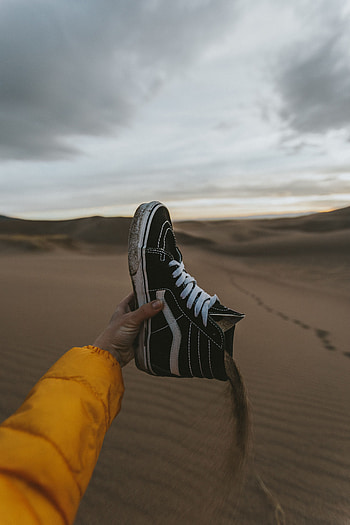 Sand, Desert, Hand, Miscellanea, Miscellaneous, Sneakers, Footwear, Sneaker HD phone wallpaper