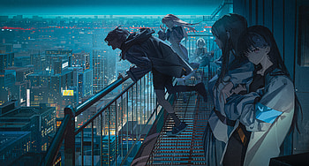 My GO!!! by 黄瓜, night, people, balcony, building HD wallpaper