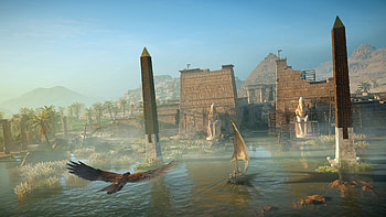Assassin's Credd Origins, blue, boat, art, assassins creed, venice, fantasy, game, luminos, water HD wallpaper