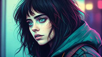 Neon-Eyed Emo Girl — Ultra | Midnight Emo | Cyan Tears, emo girl, woman, portrait, cyberpunk, hoodie HD wallpaper