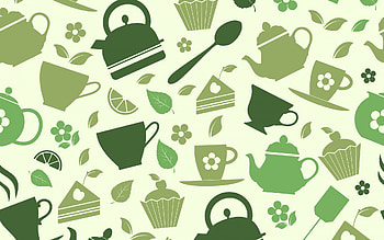 Pattern, green, tea, texture, leaf, cup, teapot HD wallpaper