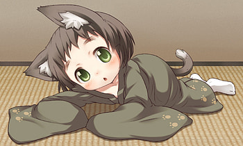 NekoChan, nekomimi, floor, cute, nice, short hair, laying, adorable, lay, female, sweet, neko mimi, girl, tail, kawaii, anime girl, neko, lying, anime, pretty, ears, brown hair, lovely, green eyes HD wallpaper