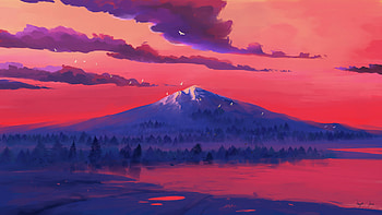 Red Lake Mountains Minimal , lake, mountains, minimalism, minimalist, artist, artwork, digital-art, deviantart HD wallpaper