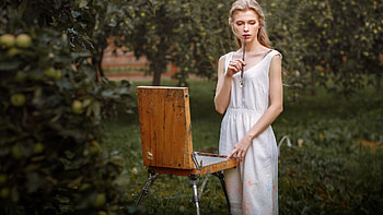 Painter, women, brush, pallete HD wallpaper