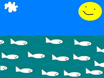 Happy Fish 2, sea, swimming, happy, sky, fish, sun, cloud HD wallpaper