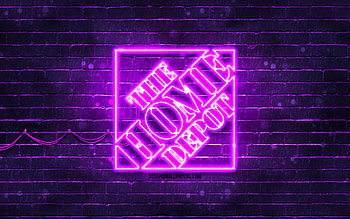 Home Depot violet logo, , violet brickwall, Home Depot logo, brands, Home Depot neon logo, Home Depot HD wallpaper
