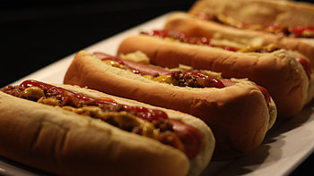 Hot dog , Close-up shot, High-resolution , Top-down view HD wallpaper