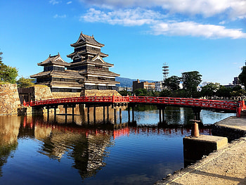 Uzumi Bridge, Matsumoto Castle HD wallpaper