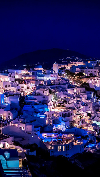 Greece, Nighttime beauty, Illuminated landscapes, Enchanting charm HD phone wallpaper
