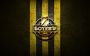 Botev Plovdiv FC, golden logo, Parva liga, yellow metal background, football, bulgarian football club, Botev Plovdiv logo, soccer, PFC Botev Plovdiv HD wallpaper