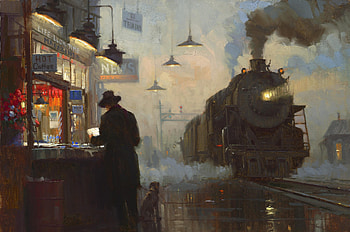 Vintage, station, railway, art HD wallpaper