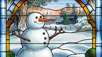 Charming Snowman - Ultra, snowman, winter, stained glass, landscape, holiday HD wallpaper