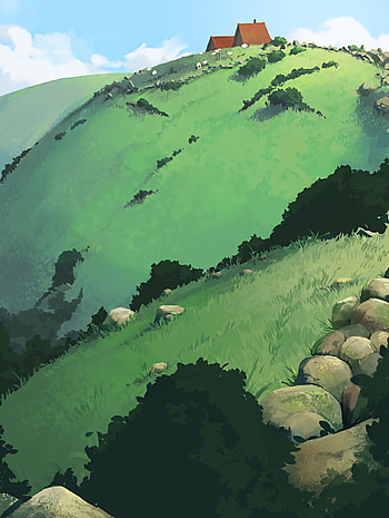 Stones, Art, Bush, House, Hill HD phone wallpaper