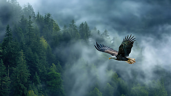 Majestic Eagle in Fog: A Stunning Ultra, Animal, eagle, flying, fog HD wallpaper