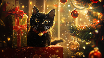 Charming Christmas Cat in Ultra, christmas cat, cat, Christmas, holiday, gift HD wallpaper