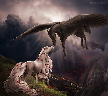 Horses Love, horse, animals, artist, artwork, digital-art, deviantart, love HD wallpaper