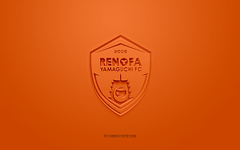 Renofa Yamaguchi, creative 3D logo, orange background, J2 League, 3d emblem, Japan Football Club, Yamaguchi, Japan, 3d art, football, Renofa Yamaguchi 3d logo HD wallpaper