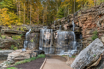 Waterfall at a Park in Oliver, Missouri, waterfall, nature, park, usa HD wallpaper
