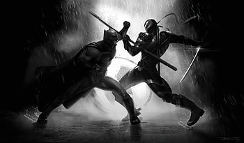 Bruce Vs Deathstroke , batman, deathstroke, superheroes, artist, artwork, digital-art, monochrome, black-and-white HD wallpaper