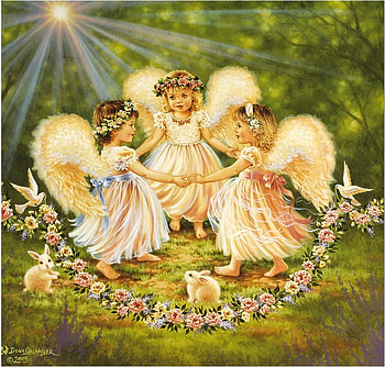 By Dona Gelsinger, dancer, art, cute, angel, dona gelsinger, bunny, holiday, painting, christmas HD wallpaper