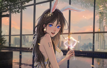 Blue eye elf girl, fantasy, anime HD wallpaper