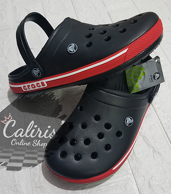 Unisex Crocs, Black and red, Neon green stripe, Men and women HD phone wallpaper
