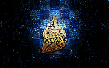 Crailsheim Merlins, glitter logo, BBL, blue checkered background, basketball, german basketball club, Crailsheim Merlins logo, mosaic art, Basketball Bundesliga HD wallpaper