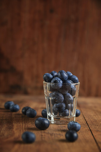 Food, Bilberries, Wooden, Wood, Surface, Glass, Berry HD phone wallpaper