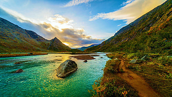 Jotunheimen, Norway, rocks, lake, hills, scandinavia, clouds, sky, mountains HD wallpaper