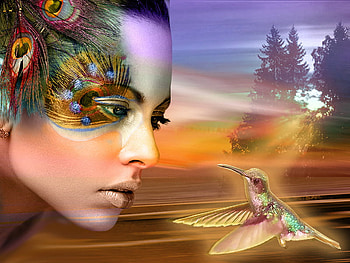 Hummingbird, color, bird, peace, nature, look, woman, beauty HD wallpaper
